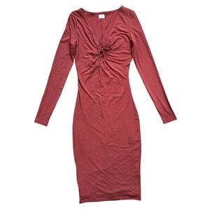 Wilfred Aritzia Chelsea Dress Red Long Sleeve Ruched V-Neck Tie Front Contour